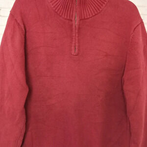 L.L. Bean Sweater Men's Large Maroon 1/4 Zip Mock Neck Long Sleeve Pullover